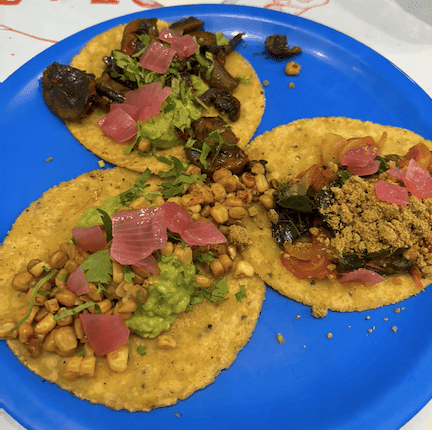 A plate of 3 vegan tacos