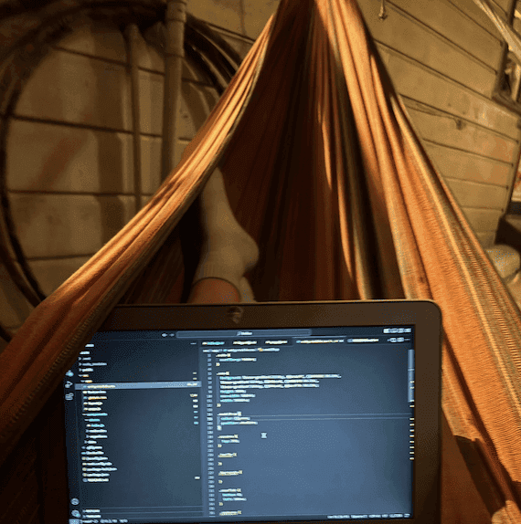 Laptop pictured on a hammock