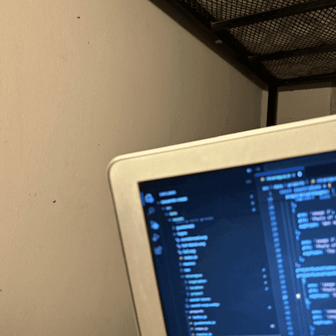 Photo of a laptop in bed in front of a white wall that has at least 2 visible giant ants