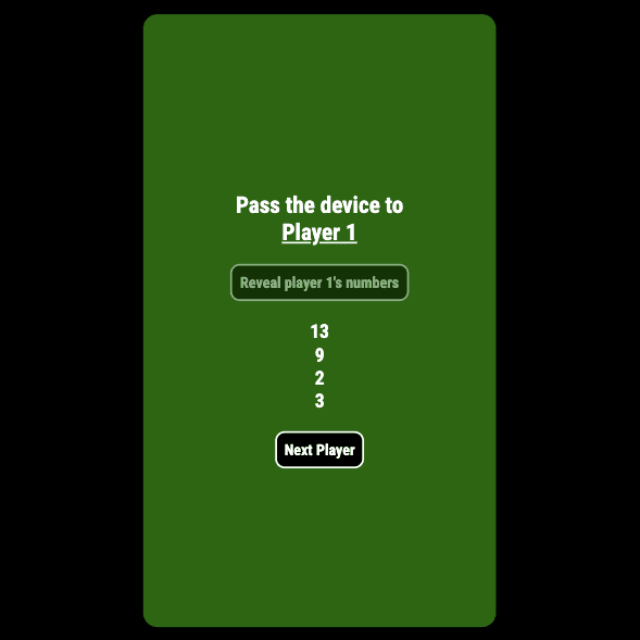 Pool Request app screen with player 1's number distributions