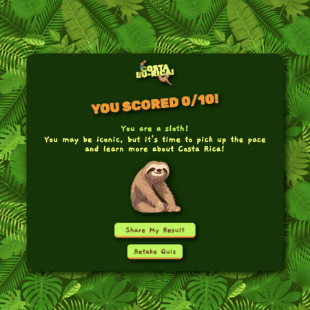Costa Eu-rica quiz result screen