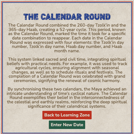 Mayan Calendar Codex learning zone - The Calendar Round page