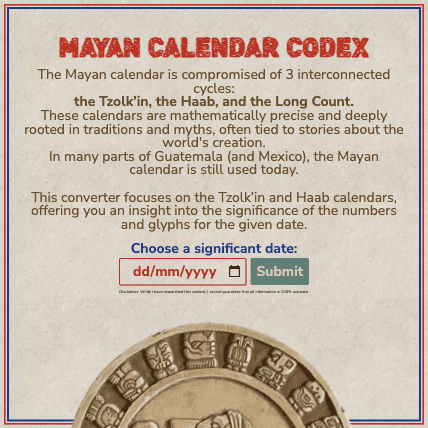 Mayan Calendar Codex app start screen